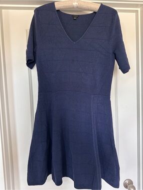 Ann Taylor Navy V-Neck Fit-and-Flare Knit Dress